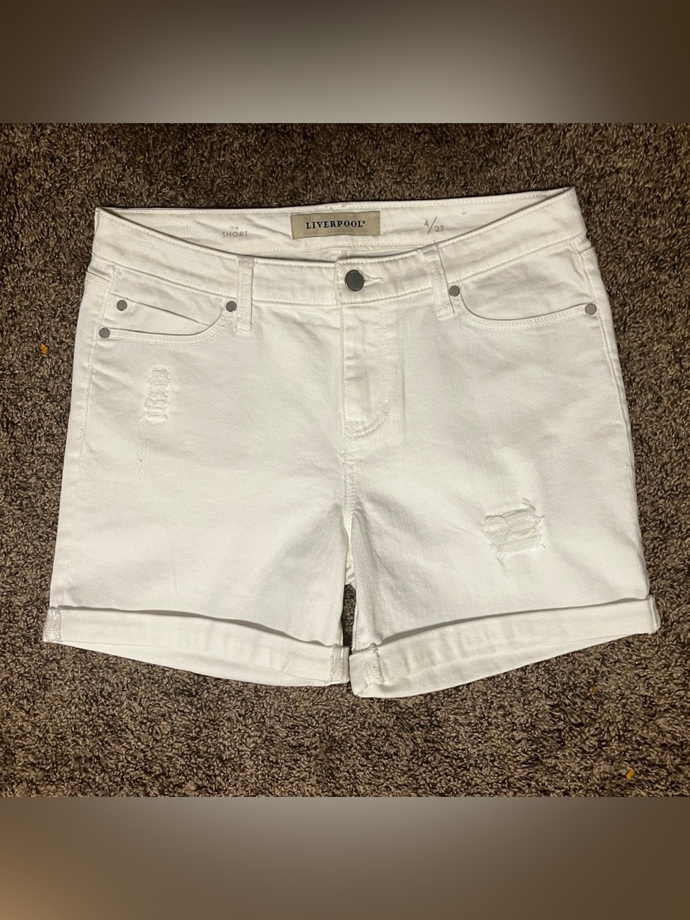 LIVERPOOL BRIGHT WHITE DISTRESSED JEAN SHORTS THE SHORT 4/27 high rise